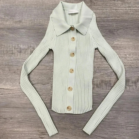 JONATHAN SIMKHAI Shirt‎ Womens Small Elsi Rib Polo Cardigan Pistachio Green Top - Picture 12 of 16